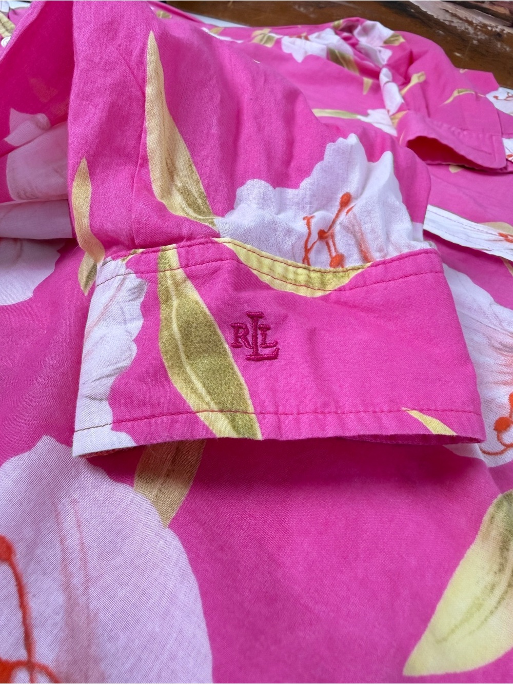 Lauren Ralph Lauren Pink Hibiscus Floral Button Down Shirt | Size L